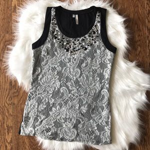Studio Y Tops - Women’s lace tank with embellishments Studio Y Tops - Women’s lace tank with embellishments